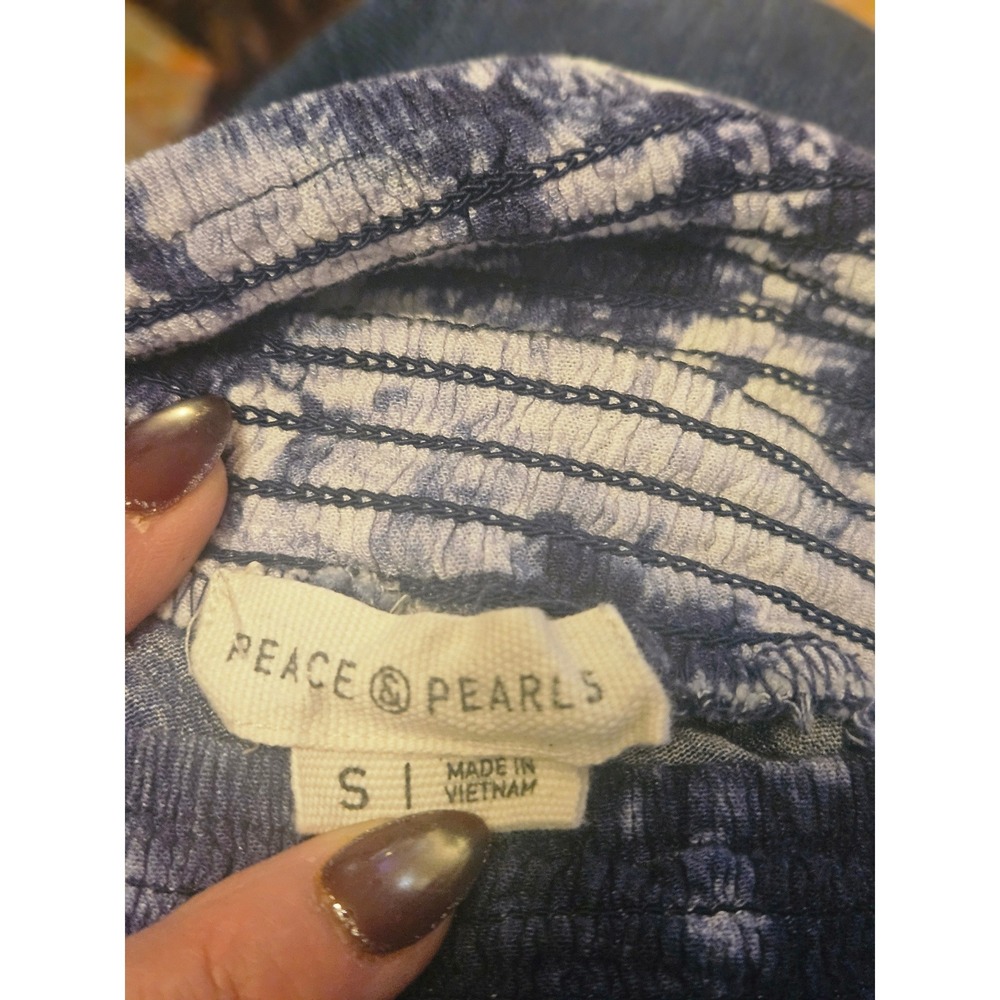 Peace & Pearls Blue Tie Dye Wide Leg Pants Smocked High Waist Boho Rayon‎ Small - Picture 4 of 4